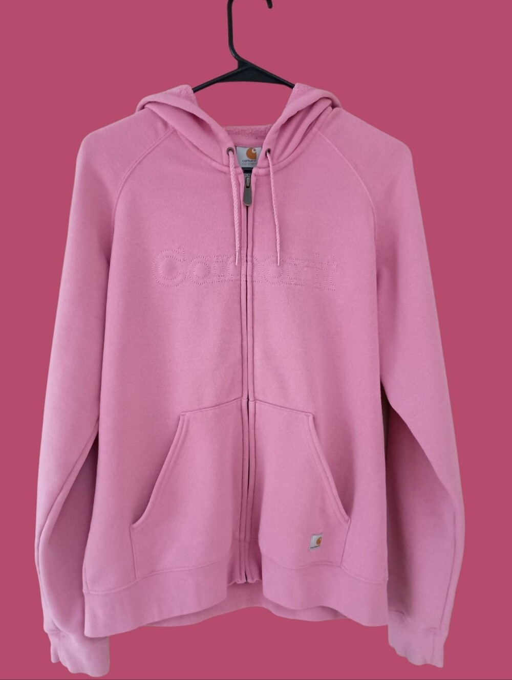 Carhartt Hoodie Women Large Pink Full Zip Embroidered Logo Fleece Sweatshirt EUC